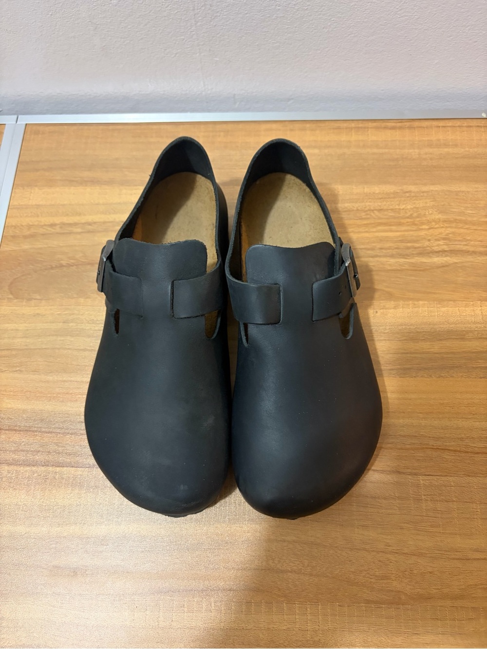 Birkenstock London clogs in black oiled leather.